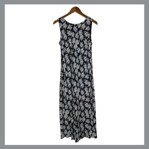 Vintage Black Floral Bias Cut Maxi Dress 14 P Scoop Back Y2K Ann Taylor LOFT